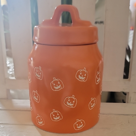 Rae Dunn Orange Treats Canister With Pumpkins. - Picture 2 of 3